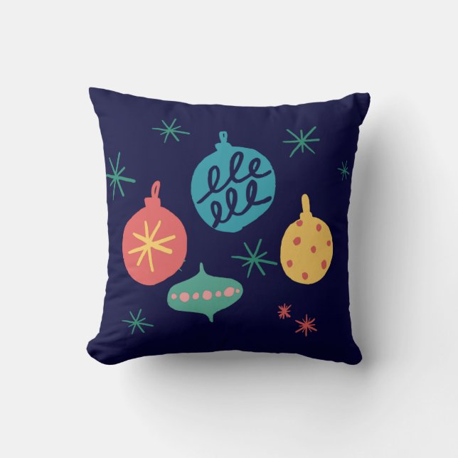 Christmas Ball Green Yellow Vintage Throw Pillow (Front)