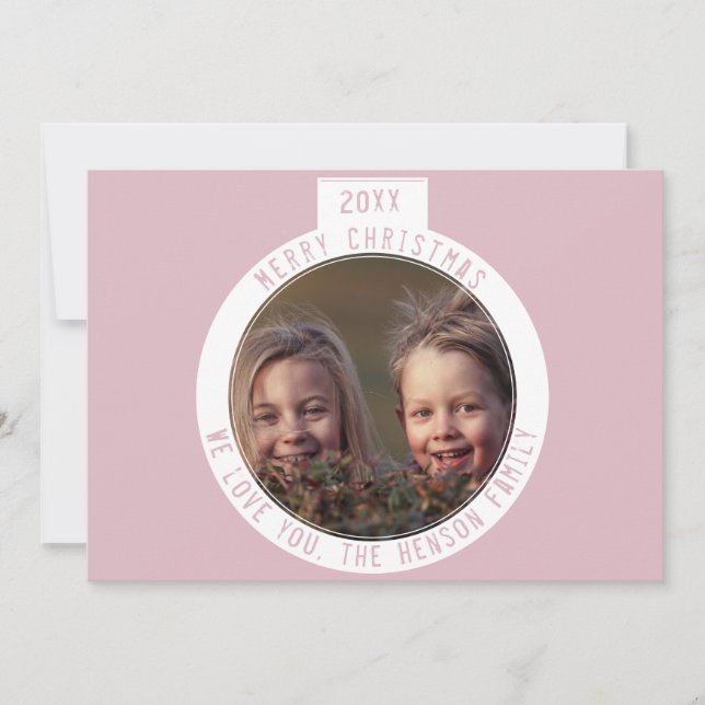 Christmas Ball Modern Pastel Pink Photo Holiday (Front)