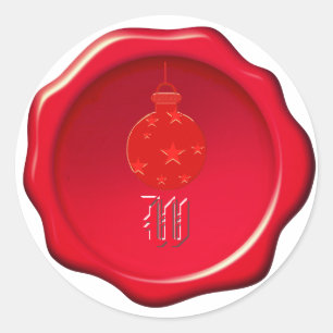 Christmas Ball & Monogram on Red Wax Seal Sticker