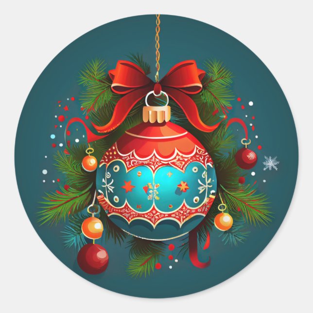 Christmas Ball Ornament Classic Round Sticker (Front)