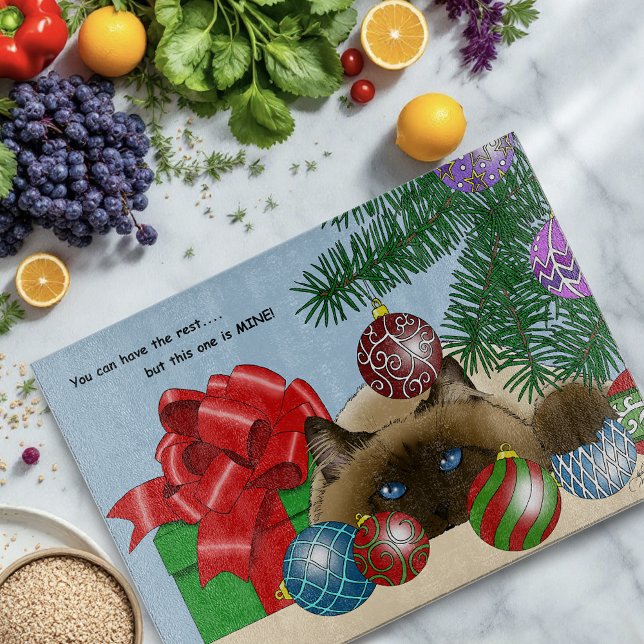 Christmas Ball Ornament Siamese Cat Funny Cutting Board (Creator Uploaded)