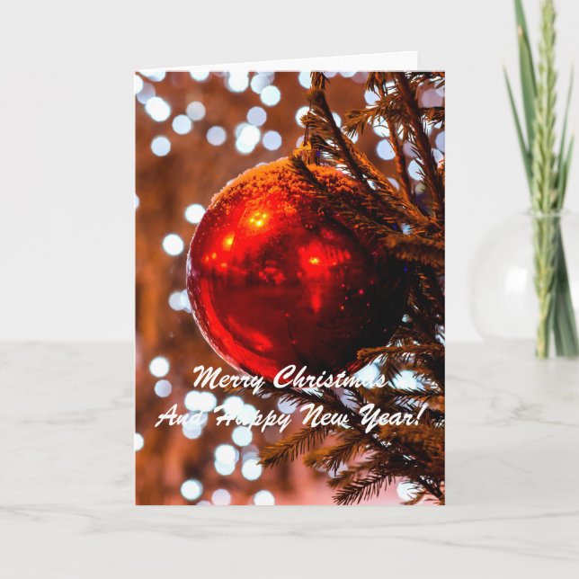 Christmas Ball Red White Holiday Card (Front)