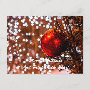 Christmas Ball Red White Holiday Postcard