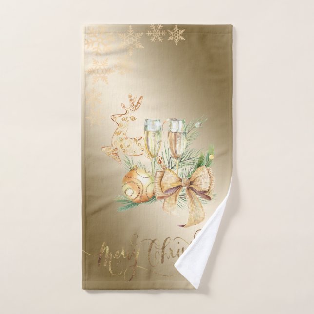 Christmas Ball,Reindeer,Wine Glass ,Snowflakes  Bath Towel Set (Hand Towel)