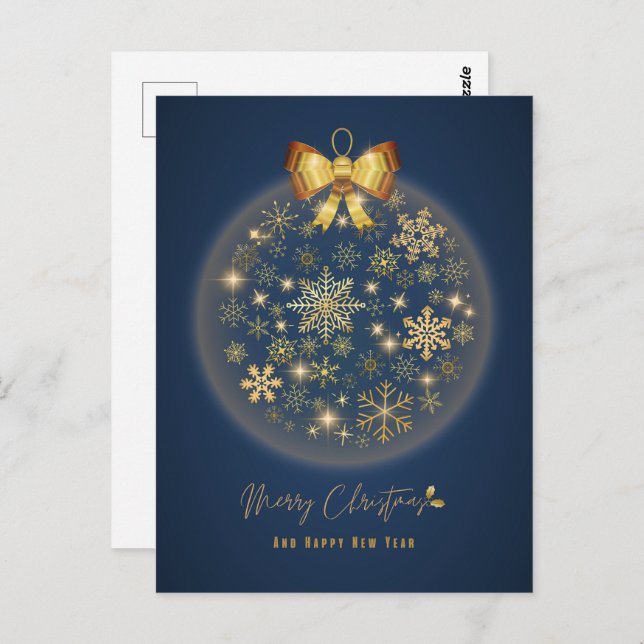 Christmas ball with gold snowflakes pattern  postcard (Front/Back)