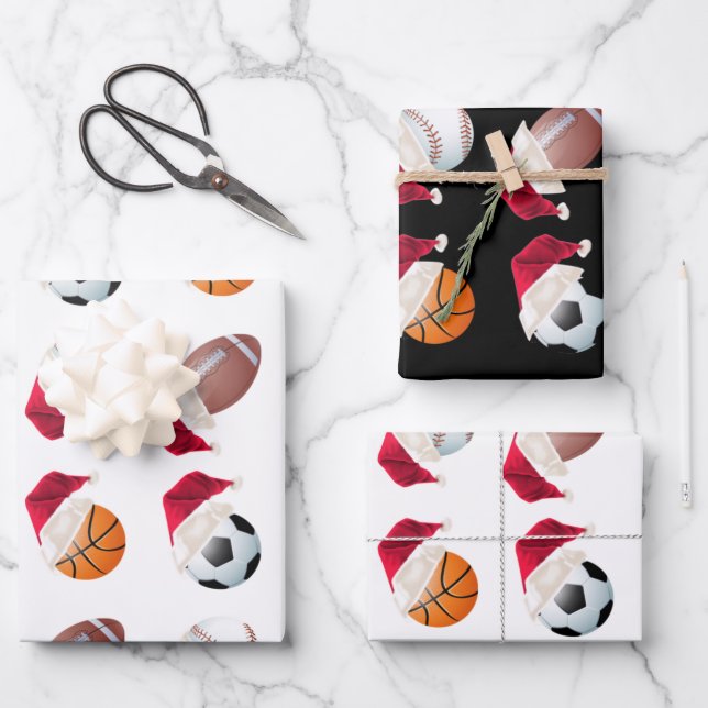 Christmas Baller Sports Funny Santa Holiday Set Wrapping Paper Sheet (Front)