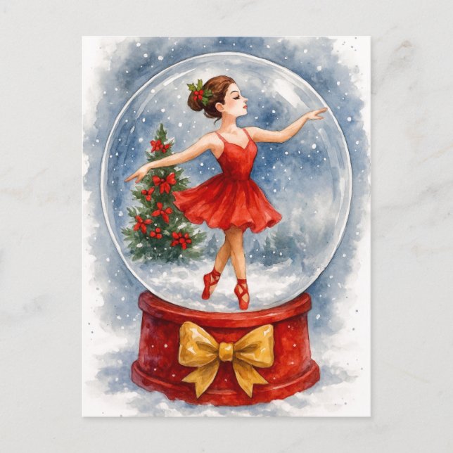 Christmas Ballerina Snow Globe Postcard (Front)
