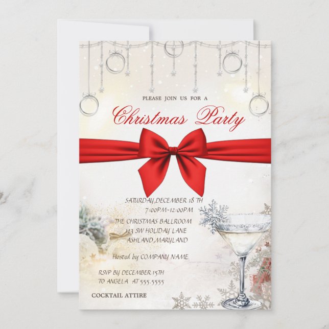 Christmas Balls,Bow Glass Corporate Christmas  Invitation (Front)