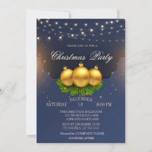 Christmas Balls Branches Blue Christmas Company Invitation