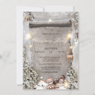 Christmas Balls,Lights Pine Tree Silver Christmas  Invitation