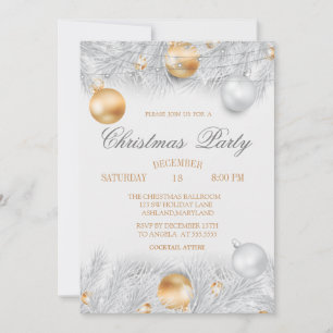 Christmas Balls,Lights Silver Christmas Company Invitation