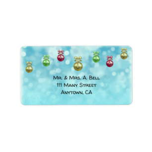 Christmas Balls on Blue Snowflakes Label
