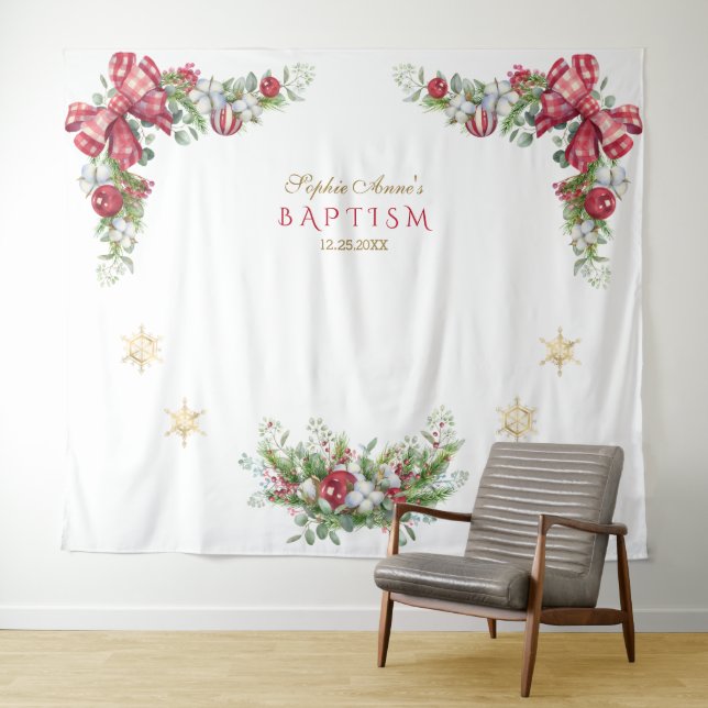 Christmas Balls Pine Cone Gold Baptism Photo Prop Tapestry (In Situ (Horizontal))