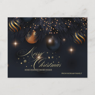 Christmas Balls Pine Tree Branches Black Holiday Postcard