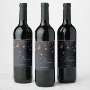 Christmas Balls Pine Tree Branches Black Wine Label