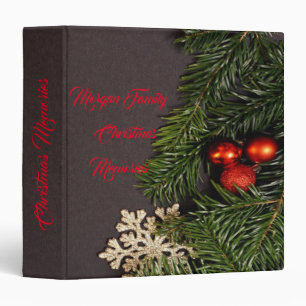 Christmas Balls,Pine Tree Branches, Gold Snowflake Binder