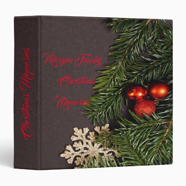 Christmas Balls,Pine Tree Branches, Gold Snowflake Binder (Front/Spine)