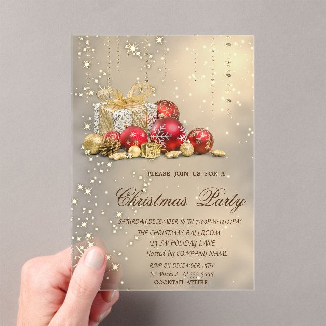 Christmas Balls Presents Gold Christmas Party  Acrylic Invitations (Insitu (Handheld))