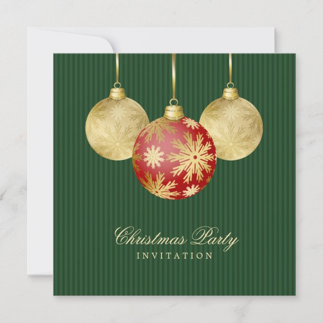 Christmas Balls Red Gold party invitation (Front)