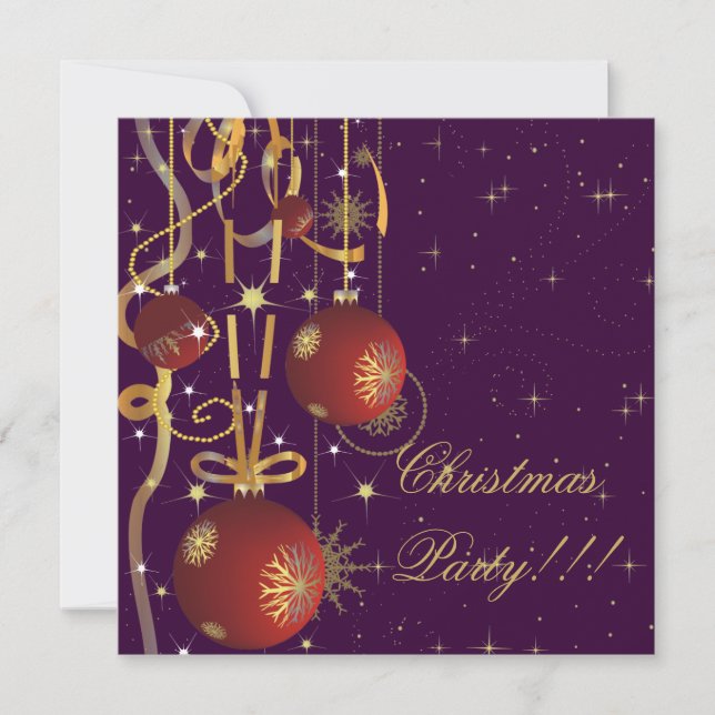 Christmas Balls & Ribbons purple Party Invitation (Front)