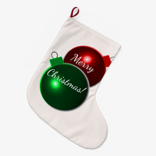 Christmas Balls Shiny Red & Green with greeting Large Christmas Stocking
