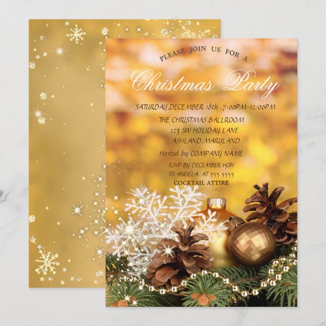 Christmas Balls Snowflake Pine Cones Christmas Invitation (Front/Back)
