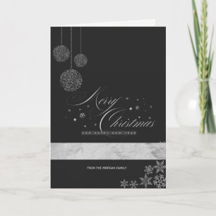 Christmas Balls Snowflakes Merry Christmas Silver Holiday Card