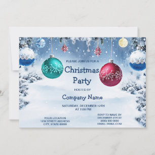 Christmas Balls Snowy Holiday Party Invitation