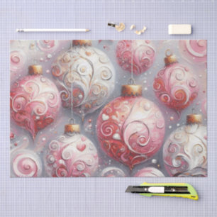 Christmas Balls Whimsical Swirls Pink Decoupage Tissue Paper