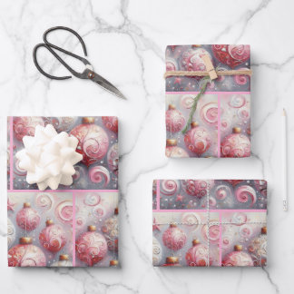 Christmas Balls Whimsical Swirls Pink Decoupage Wrapping Paper Sheet