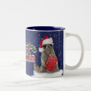 Christmas Bandit Raccoon with Present Two-Tone Coffee Mug