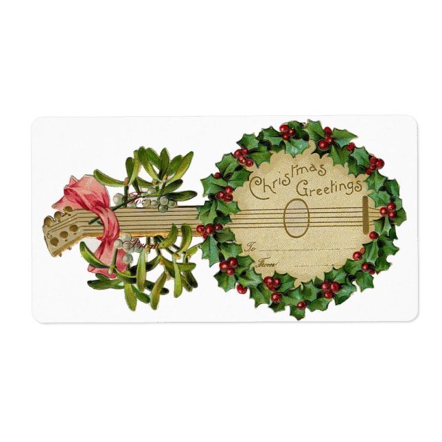 CHRISTMAS BANJO WITH MISTLETOES AND HOLLY BERRIES (Front)
