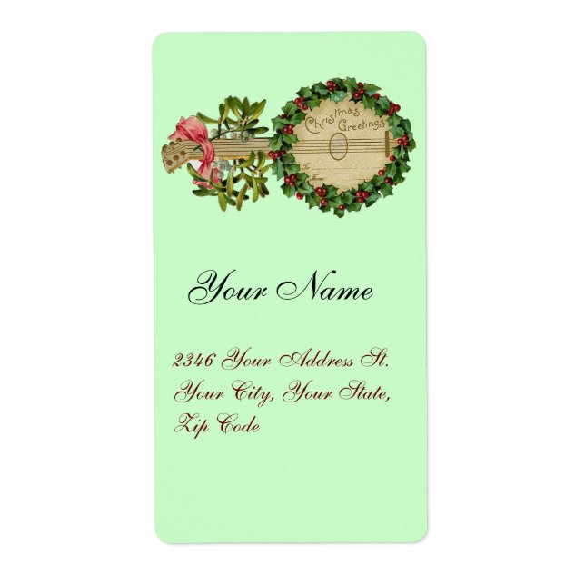 CHRISTMAS BANJO WITH MISTLETOES AND HOLLY BERRIES (Front)