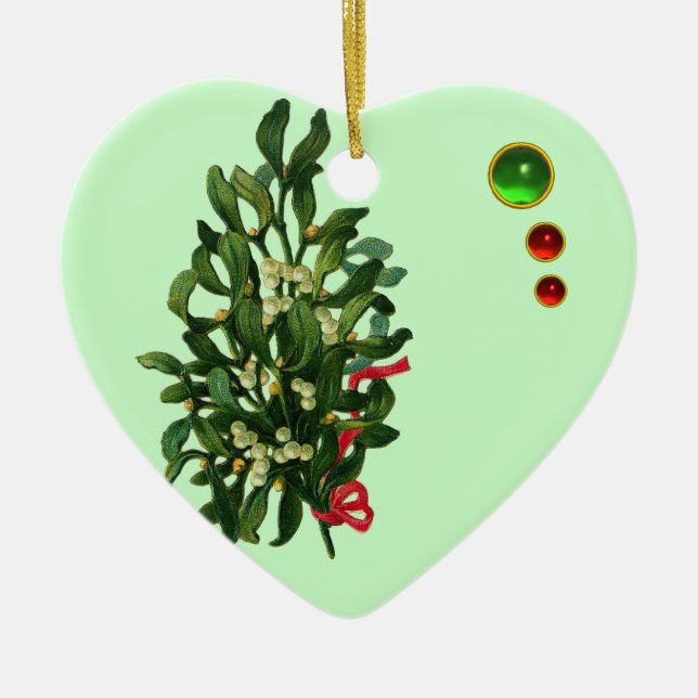 CHRISTMAS BANJO WITH MISTLETOES AND HOLLY BERRIES CERAMIC ORNAMENT (Front)