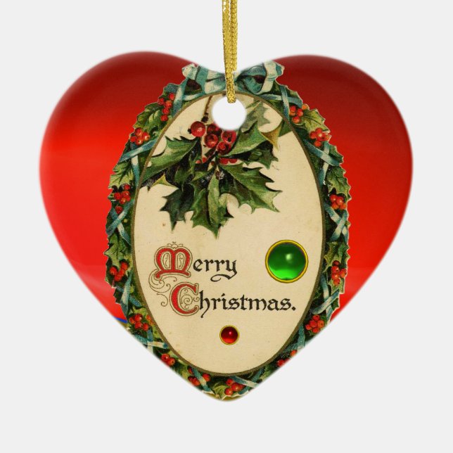 CHRISTMAS BANJO WITH MISTLETOES AND HOLLY BERRIES CERAMIC ORNAMENT (Front)