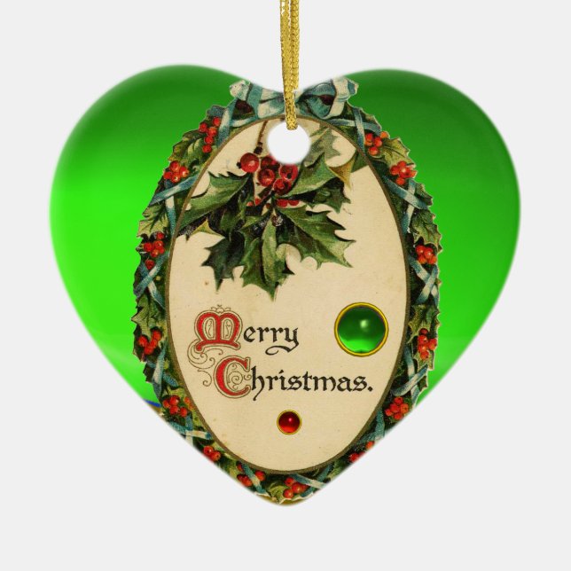 CHRISTMAS BANJO WITH MISTLETOES AND HOLLY BERRIES CERAMIC ORNAMENT (Front)