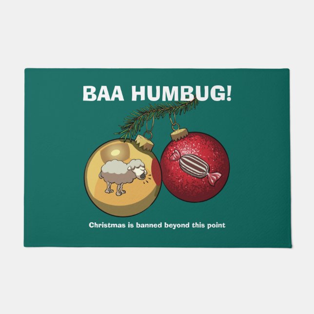 Christmas Banned Baa Humbug Sheep Baubles Cartoon Doormat (Front)