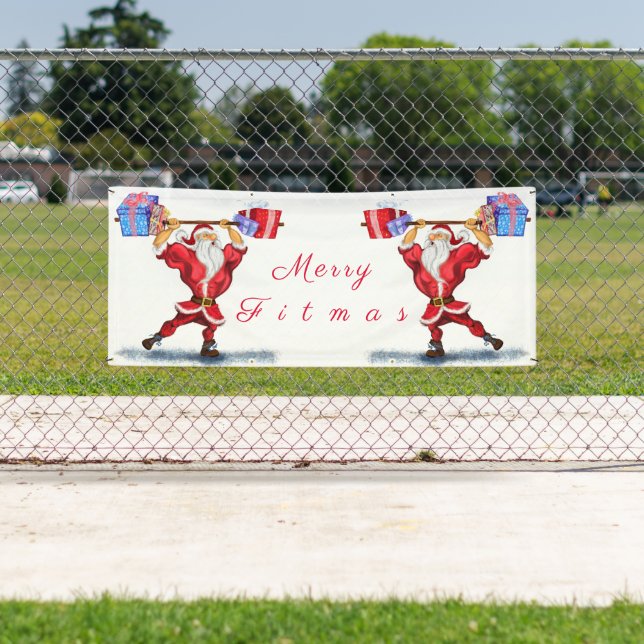 Christmas Banner Bodybuilder Santa with Gifts (Insitu)