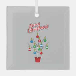 Christmas Bare Branch Tree - Merry Christmas Glass Ornament