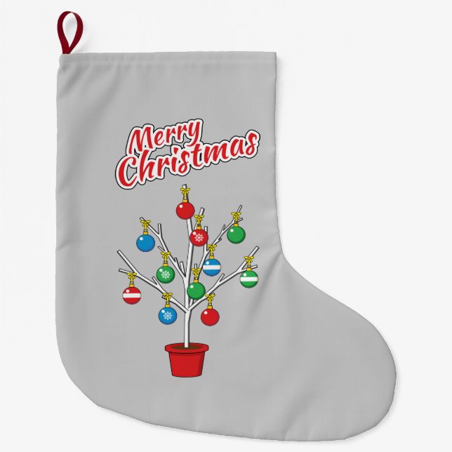 Christmas Bare Branch Tree - Merry Christmas Large Christmas Stocking (Front)