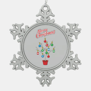 Christmas Bare Branch Tree - Merry Christmas Snowflake Pewter Christmas Ornament
