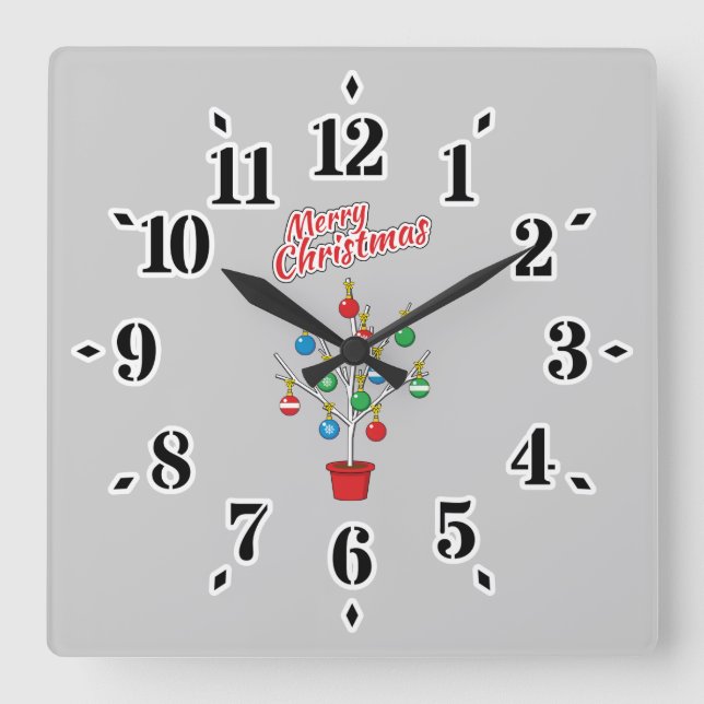Christmas Bare Branch Tree - Merry Christmas Square Wall Clock (Front)