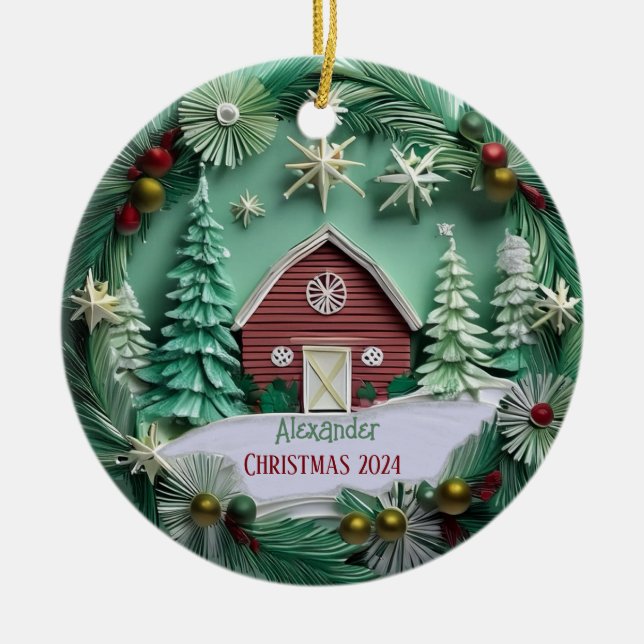 Christmas Barn Personalized Ornament (Front)