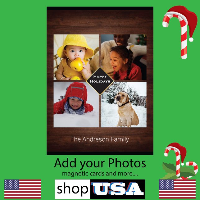 Christmas Barn Wood Fun 4 Family Photo  Card (Creator Uploaded)