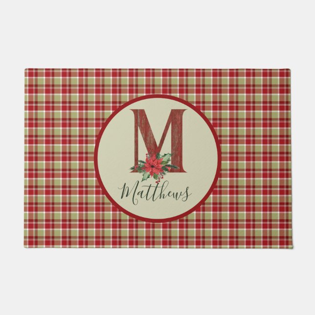 Christmas Barn Wood Letter M Personalized Doormat (Front)