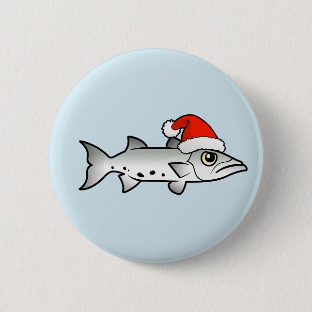 Christmas Barracuda Santa 2 Inch Round Button (Front)