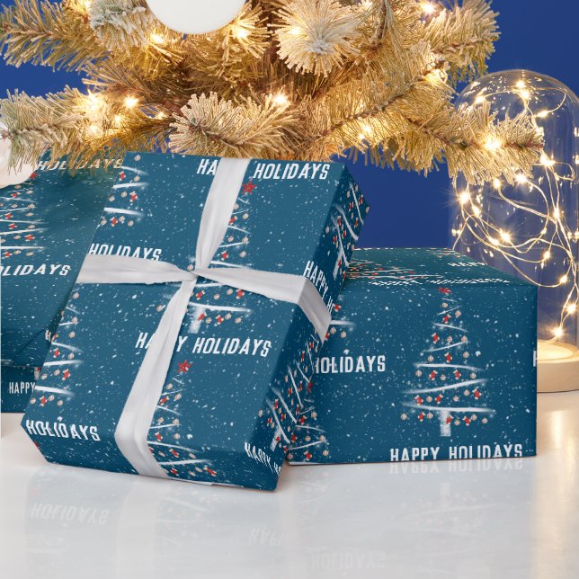 Christmas Baseball and Red Socks Tree  Wrapping Paper (Holidays)
