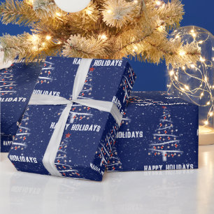 Christmas Baseball and Red Socks Tree Wrapping Paper