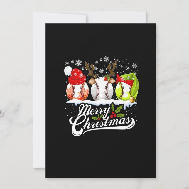 Christmas Baseball Ball Santa Hat Elf Reindeer Fun Holiday Card (Front)