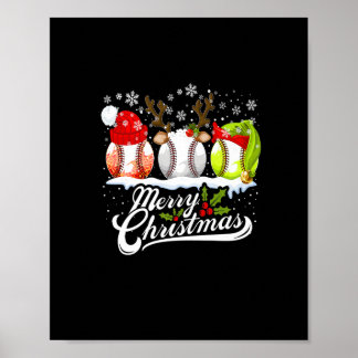 Christmas Baseball Ball Santa Hat Elf Reindeer Fun Poster